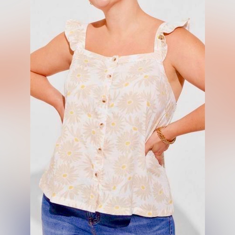 Torrid Dasy Daydream Gauze Ruffle Button Front Tank Top